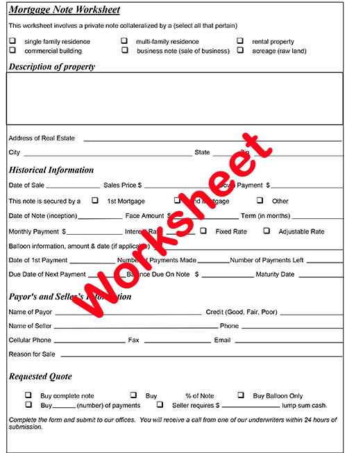 Mortgage Note Work Sheet